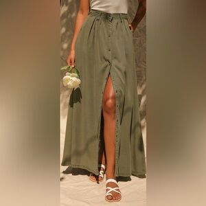 Pistola My Squad Snap Button Maxi Skirt in Olive Green